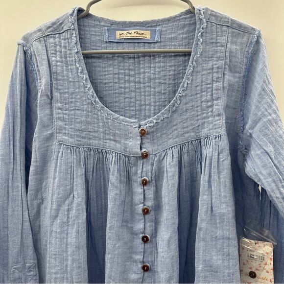 We the Free People Sand Dune Long Sleeve Henley‎ Top in Blue Size M NEW - Picture 3 of 9